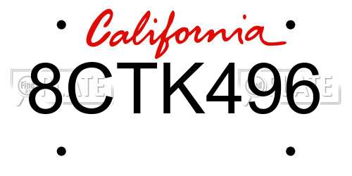 8CTK496 California License Plate