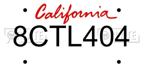 8CTL404 California License Plate