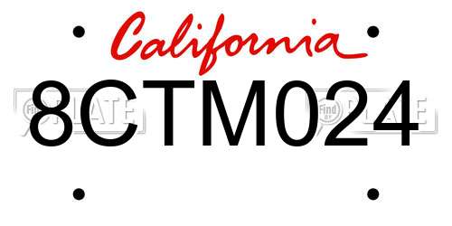 8CTM024 California License Plate