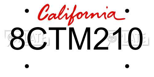 8CTM210 California License Plate