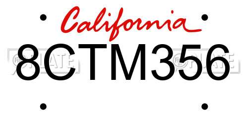 8CTM356 California License Plate