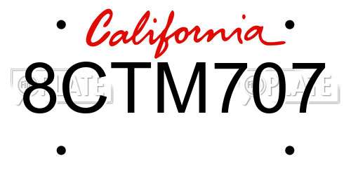 8CTM707 California License Plate