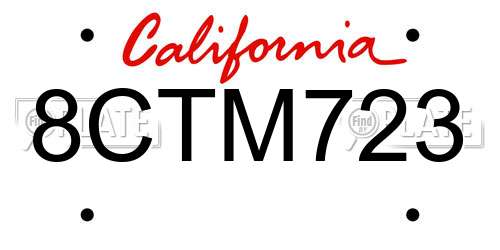 8CTM723 California License Plate