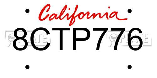 8CTP776 California License Plate