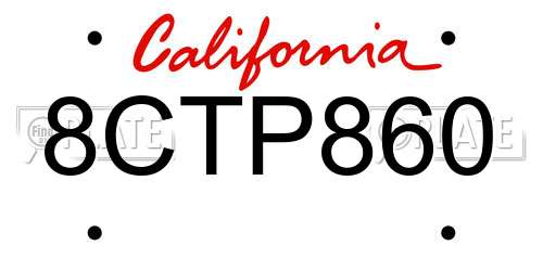 8CTP860 California License Plate