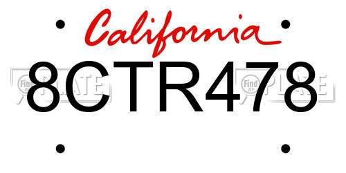 8CTR478 California License Plate