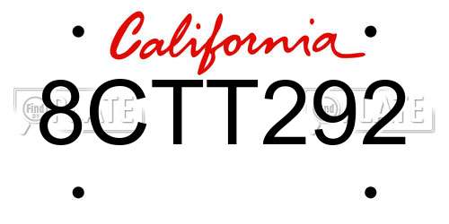 8CTT292 California License Plate
