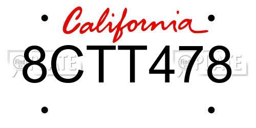 8CTT478 California License Plate