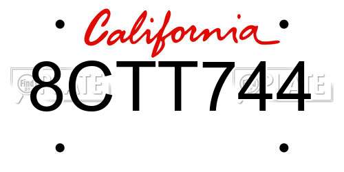 8CTT744 California License Plate