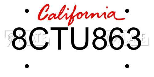 8CTU863 California License Plate