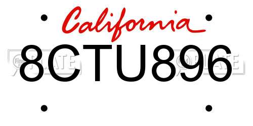 8CTU896 California License Plate