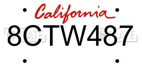 8CTW487 California License Plate