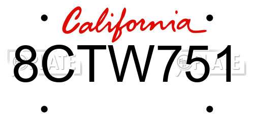 8CTW751 California License Plate