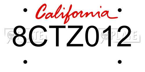 8CTZ012 California License Plate