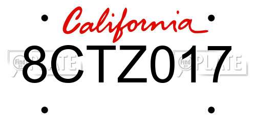 8CTZ017 California License Plate
