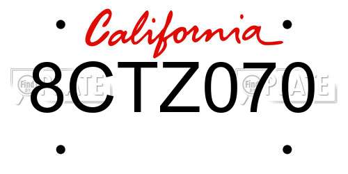 8CTZ070 California License Plate