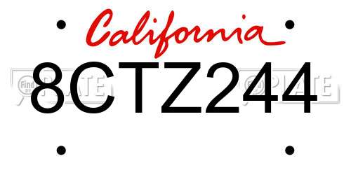8CTZ244 California License Plate