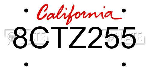 8CTZ255 California License Plate