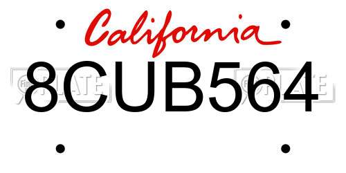 8CUB564 California License Plate
