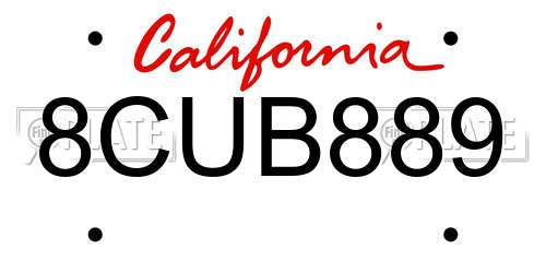 8CUB889 California License Plate