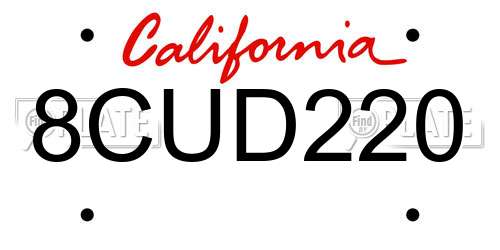 8CUD220 California License Plate