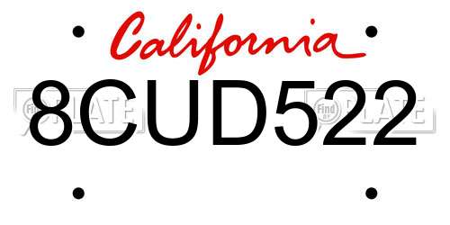 8CUD522 California License Plate