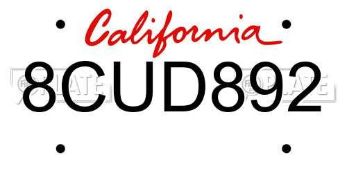 8CUD892 California License Plate