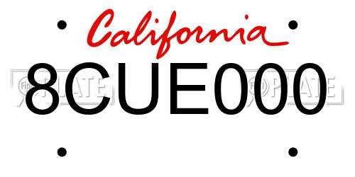 8CUE000 California License Plate