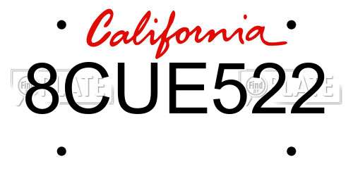 8CUE522 California License Plate