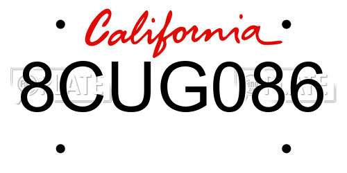 8CUG086 California License Plate