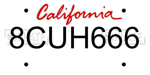 8CUH666 California License Plate