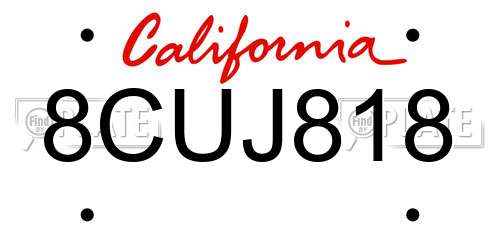 8CUJ818 California License Plate