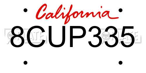 8CUP335 California License Plate