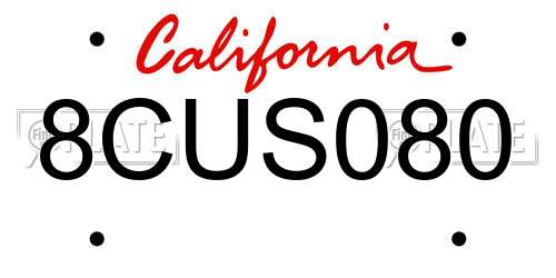 8CUS080 California License Plate