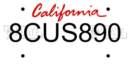 8CUS890 California License Plate