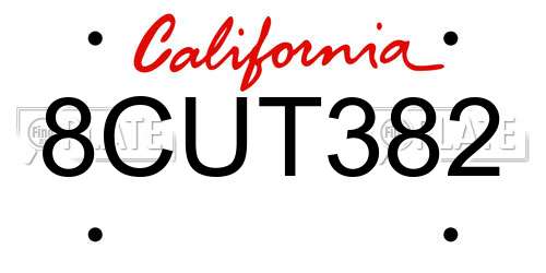 8CUT382 California License Plate