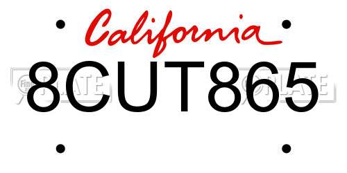 8CUT865 California License Plate