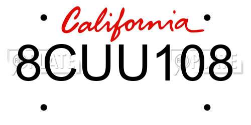 8CUU108 California License Plate