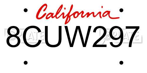 8CUW297 California License Plate