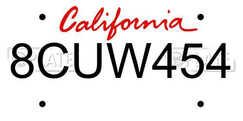 8CUW454 California License Plate