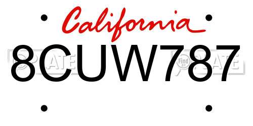 8CUW787 California License Plate