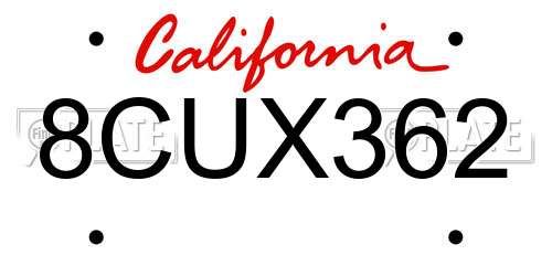 8CUX362 California License Plate