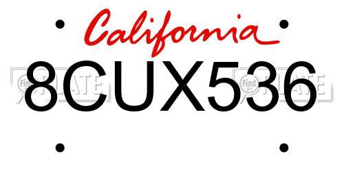 8CUX536 California License Plate