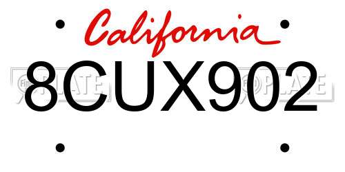 8CUX902 California License Plate