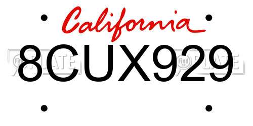 8CUX929 California License Plate