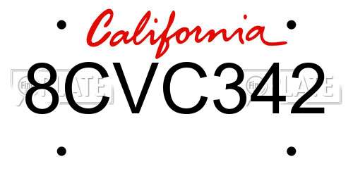 8CVC342 California License Plate