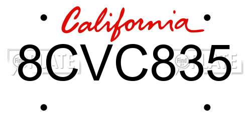 8CVC835 California License Plate