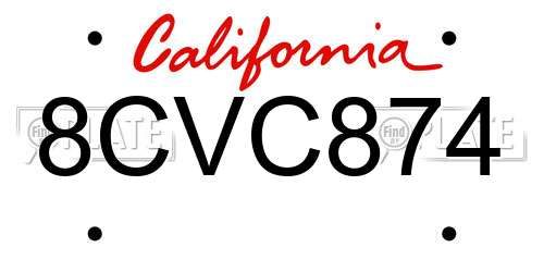 8CVC874 California License Plate