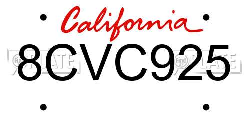 8CVC925 California License Plate