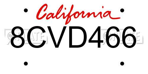 8CVD466 California License Plate